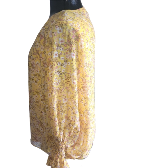 1 State Floral Yellow Long Sleeve V Neck  Blouse L - Picture 4 of 6